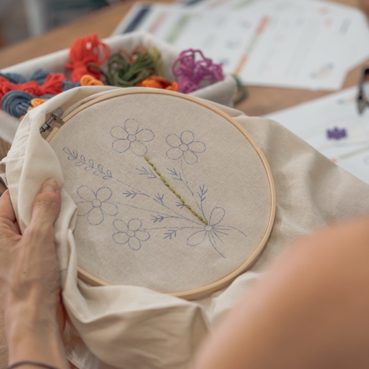 Taller de bordado: bastidor y lanas